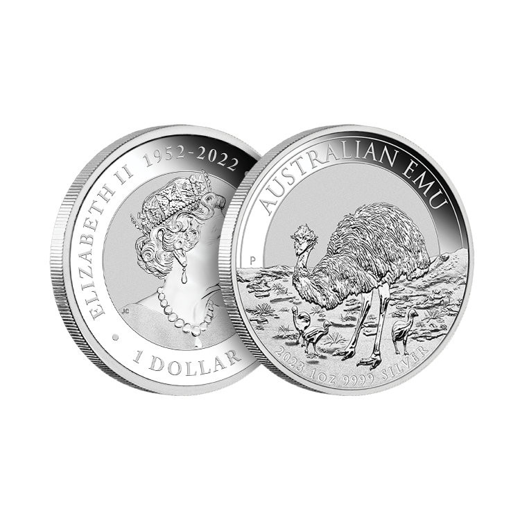 1 troy ounce zilveren Australian Emu munt ontwerp