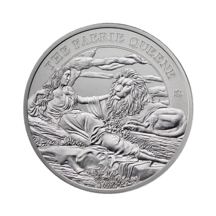 Voorzijde zilveren St Helena Faerie Queene - Una & Lion munt