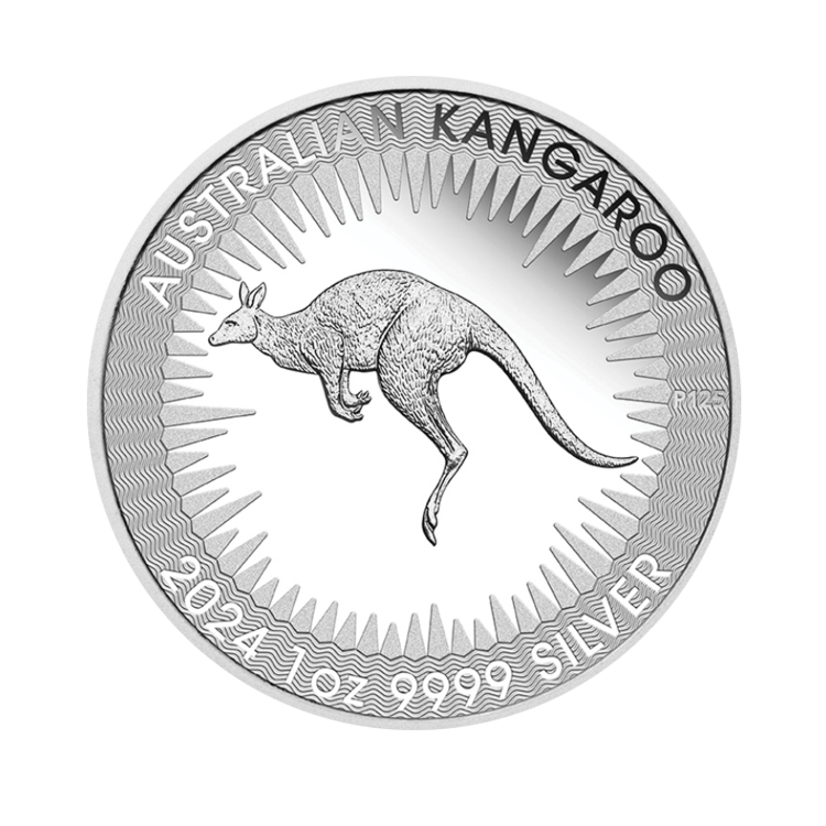Voorzijde 1 troy ounce Australian Kangaroo munt 2024 proof
