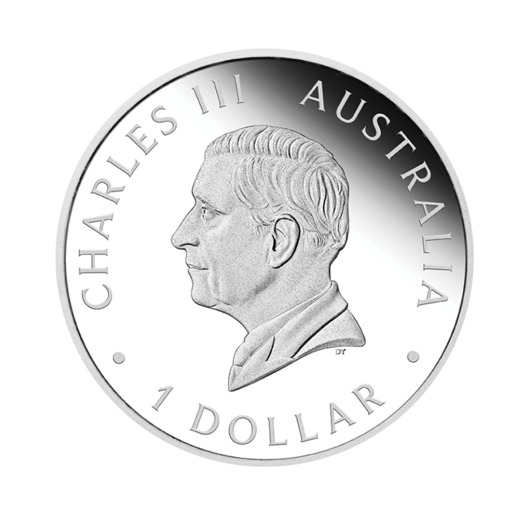 Achterzijde 1 troy ounce Australian Kangaroo munt 2024 proof met koning Charles III
