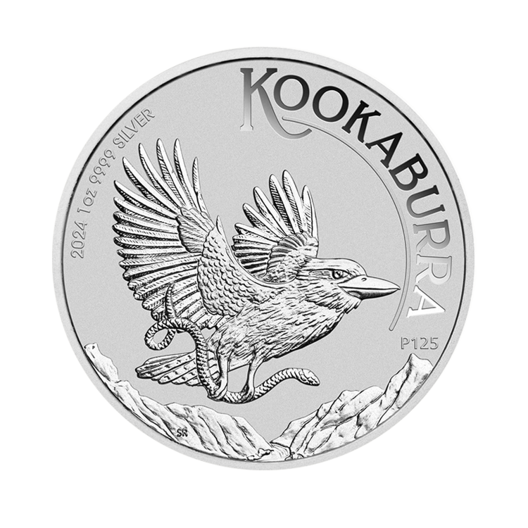 Voorkant van de 1 troy ounce zilveren Kookaburra munt 2024