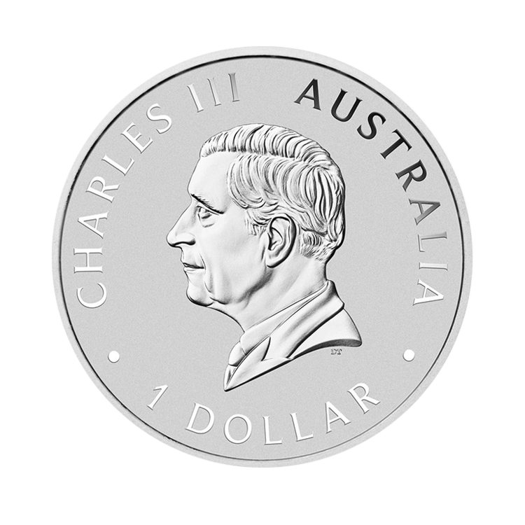 Achterkant van de 1 troy ounce zilveren Kookaburra munt 2024
