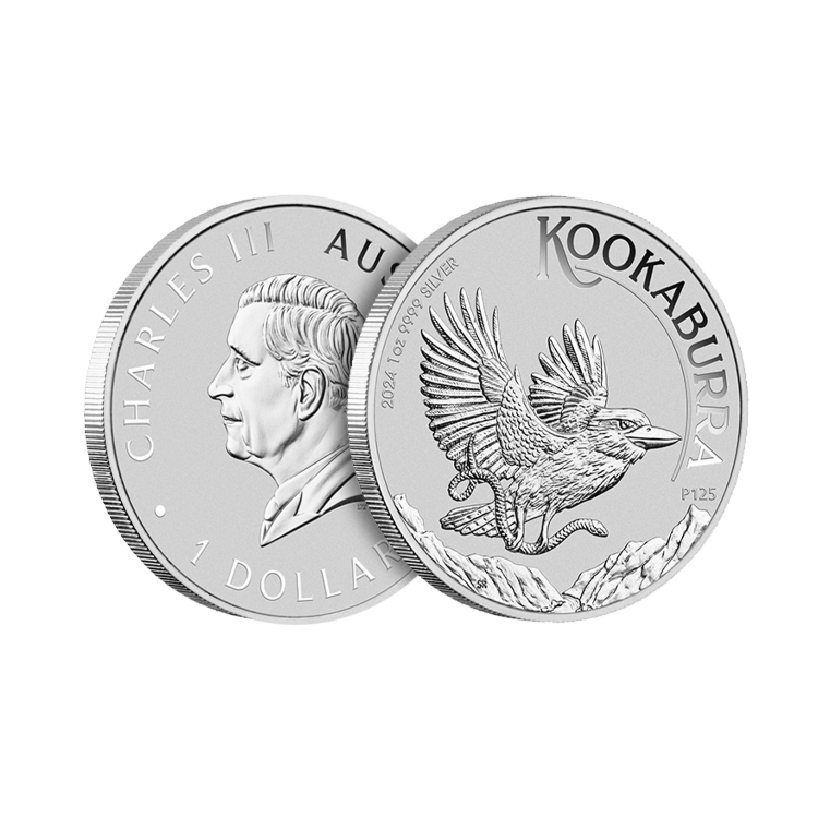1 troy ounce zilveren Kookaburra munt 2024 met Charles op de achterkant van de munt