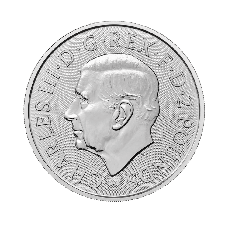 Achterzijde van de 1 troy ounce zilveren Britannia and Liberty munt uit 2024