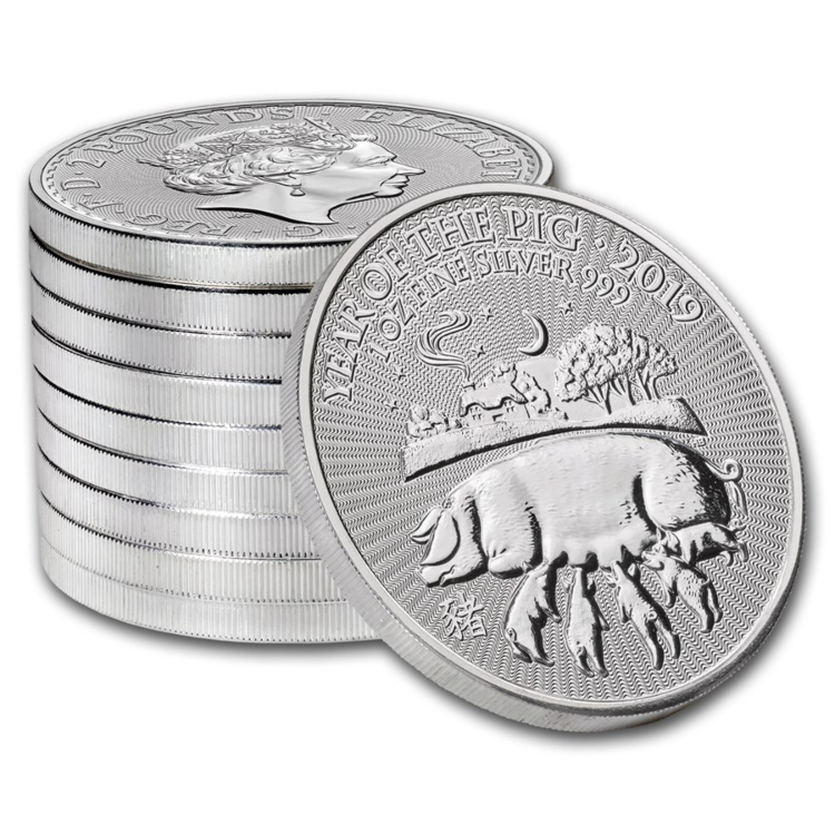 1 Troy ounce zilveren munt Lunar UK 2019 - Jaar van het Zwijn