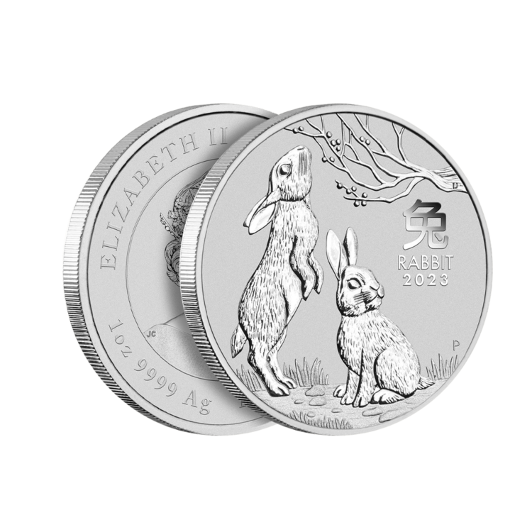 Zijkant van de 1 troy ounce zilveren munt Lunar 2023