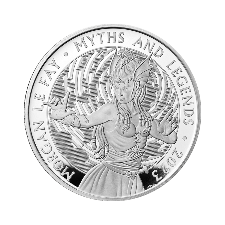 Voorkant zilveren Morgan Le Fay proof munt 2023