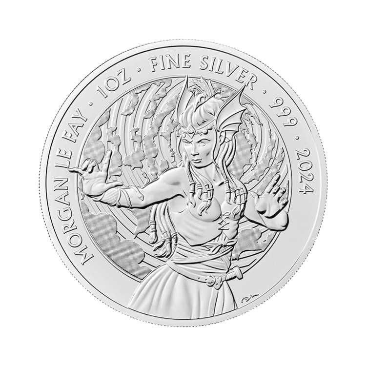Voorzijde 1 oz zilveren Morgan le Fay munt