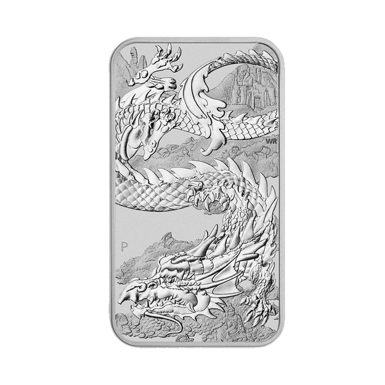 1 troy ounce zilveren muntbaar Rectangular Dragon 2023 voorzijde