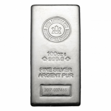 100 Troy ounce silver bar VAT-free Royal Canadian Mint (storage in Switzerland)