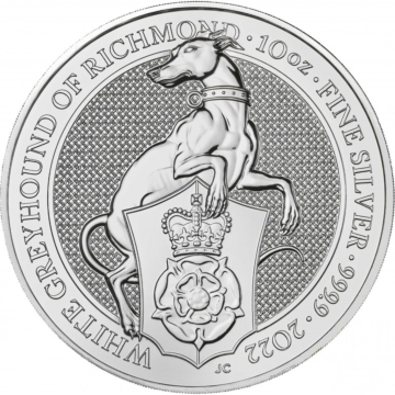 10 Troy ounce zilveren munt Queens Beasts White Greyhound