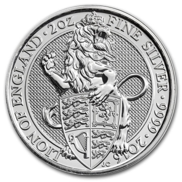 2 Troy ounce zilveren munt Queens Beasts Lion 2016