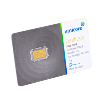 Umicore 1 grams goldbar with certificate