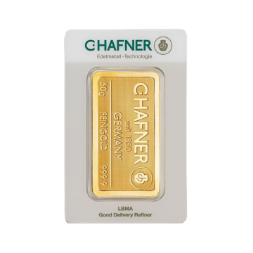 Gold bar 50 grams C. Hafner