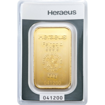 Gold bar 50 grams Heraeus