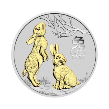 1 troy ounce zilveren munt Lunar 2023 verguld