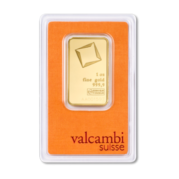 Goldbar 1 troy ounce 99,99% Gold Valcambi