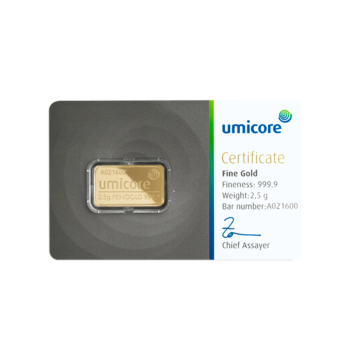 Umicore 2.5 grams goldbar with certificate
