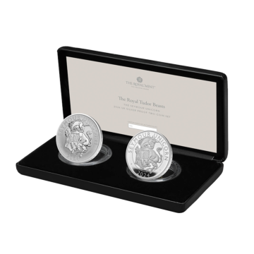 2-delige set zilveren munten Tudor Beasts Seymour Unicorn 2024 Proof