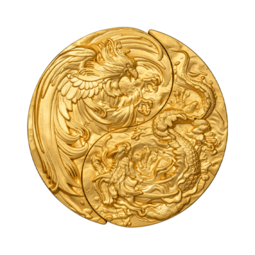 2-delige set zilveren munten Yin Yang goud verguld