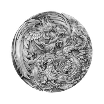 2-delige set zilveren munten Yin Yang antieke afwerking