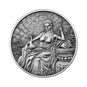 2 troy ounce zilveren munt 12 olympiers in de dierenriem - Hera vs Aquarius