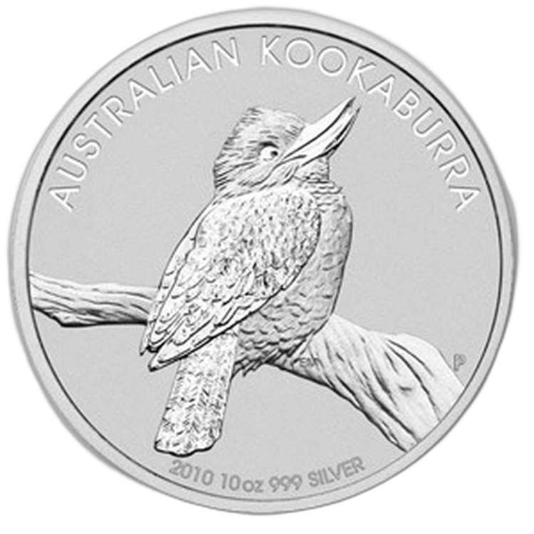 10 troy ounce silver Kookaburra coin 2010 front