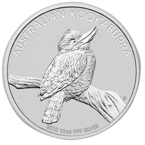 10 troy ounce zilver Kookaburra munt 2010 voorkant