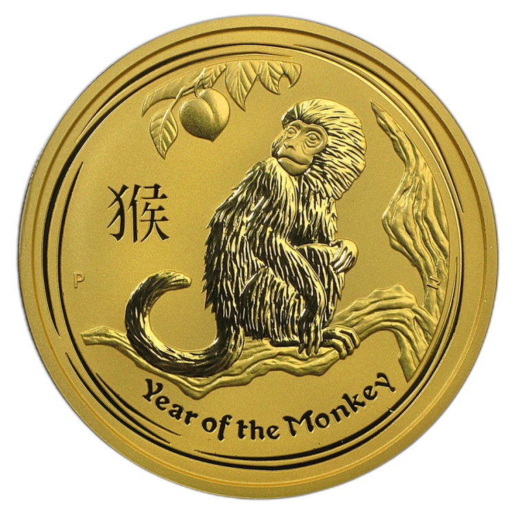 2 Troy ounce gold Lunar coin 2016 - year of the monkey front