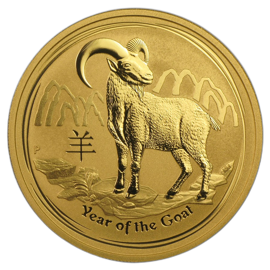 2015 Gold Lunar coin year of the goat - 1 troy ounce 99.99% fine gold