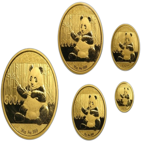 5-Delige set gouden munten Panda 2017 voorkant