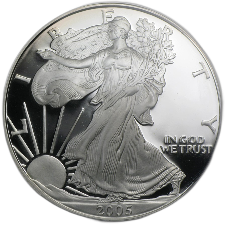 1 Troy ounce silver coin American Silver Eagle 2005 Proof front