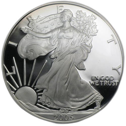 1 Troy ounce zilveren munt American Silver Eagle 2005 Proof voorkant