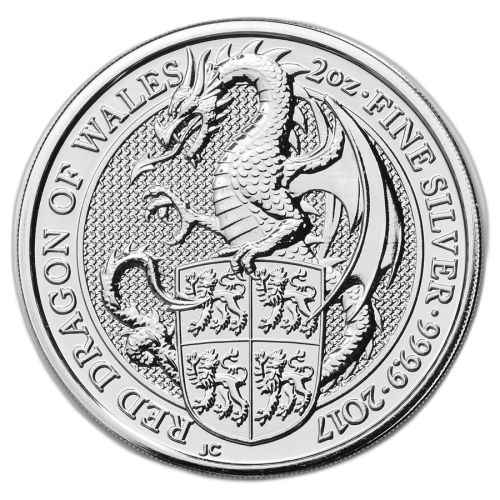 2 Troy ounce zilveren Queens Beast 2017 Dragon voorkant