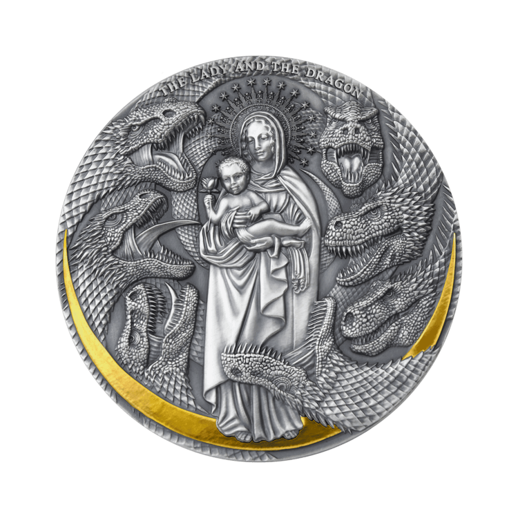 3 troy ounce zilveren munt de dame en de draak 2021 voorkant