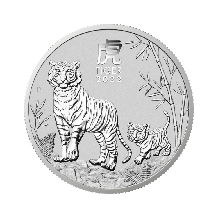 2 troy ounce zilveren munt Lunar 2022 voorkant