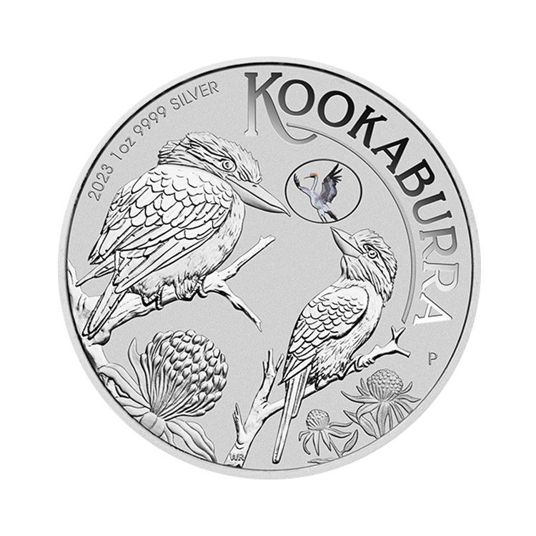 1 troy ounce zilveren munt Kookaburra met Brolga Privy Mark 2023 voorkant