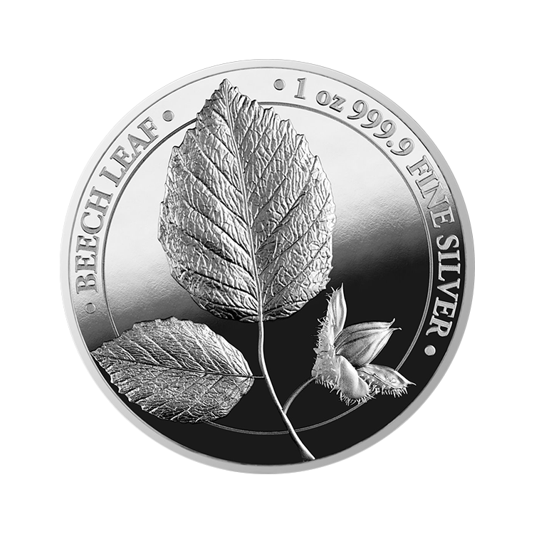 1 troy ounce silver coin Mythical Forest Beech Leaf 2023 proof front