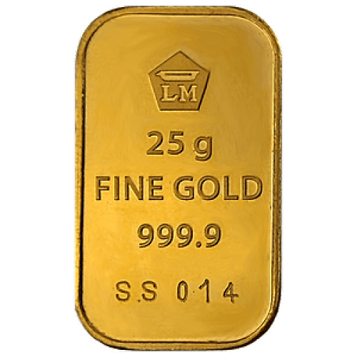 Gold bar 25 grams Logam Mulia front