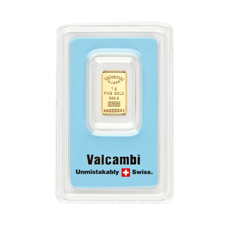 1 grams goldbar Valcambi front