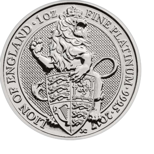 1 Troy ounce platina munt Queens Beasts Lion voorkant