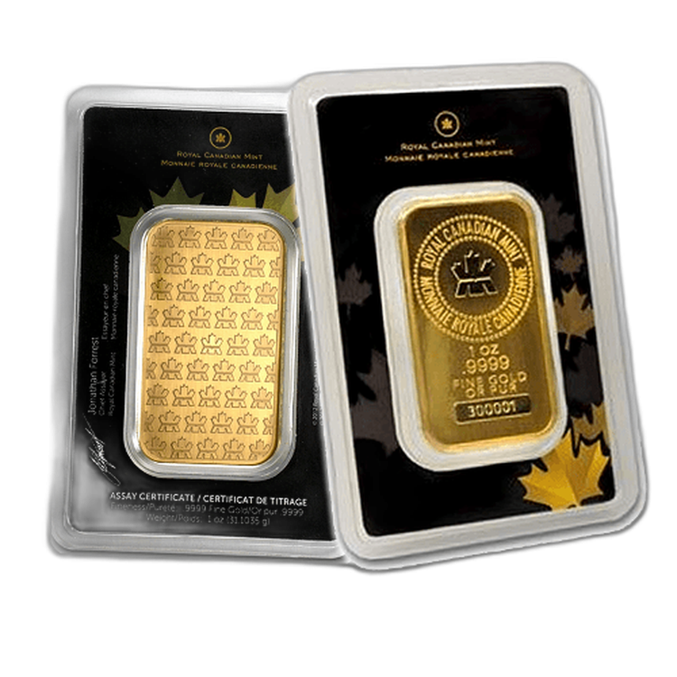 1 troy ounce gold bar The Royal Canadian Mint angle 1