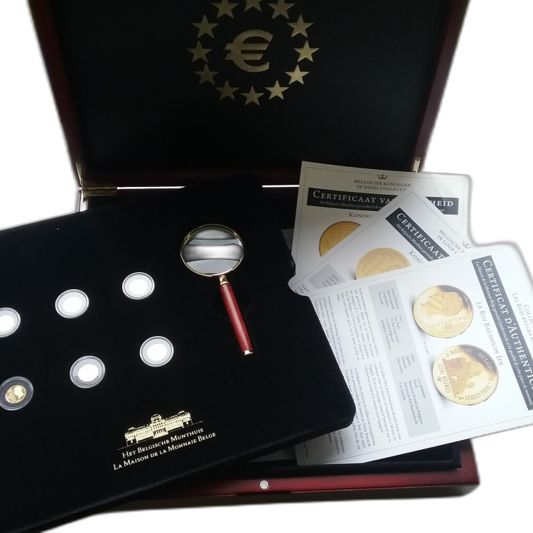 6-Delige gouden euro munten set "Collectie Belgische koningen in goud" voorkant