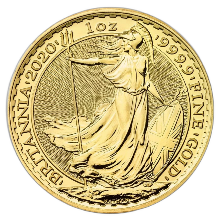1 Troy ounce gold coin Britannia 2020 angle 3