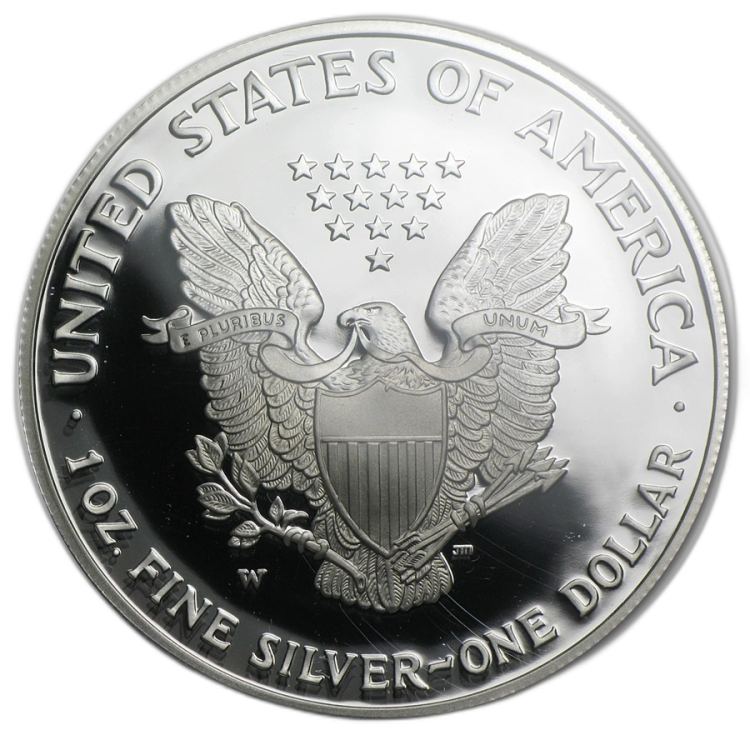 1 Troy ounce silver coin American Silver Eagle 2005 Proof back