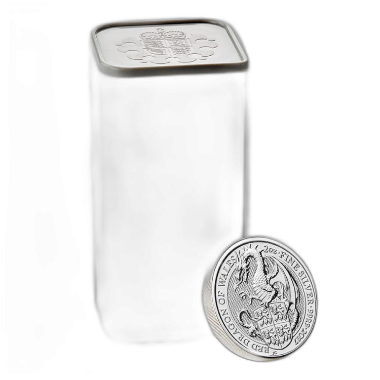 2 Troy ounce zilveren Queens Beast 2017 Dragon achterkant