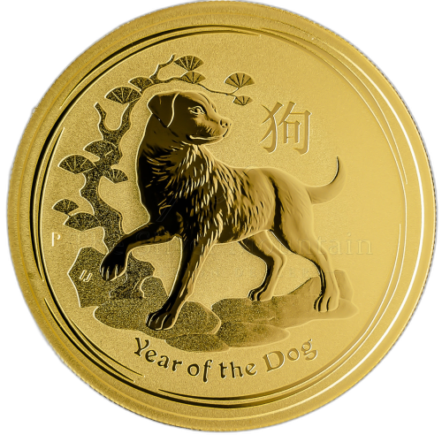 1 troy ounce gold Lunar coin 2018 year of the Dog front