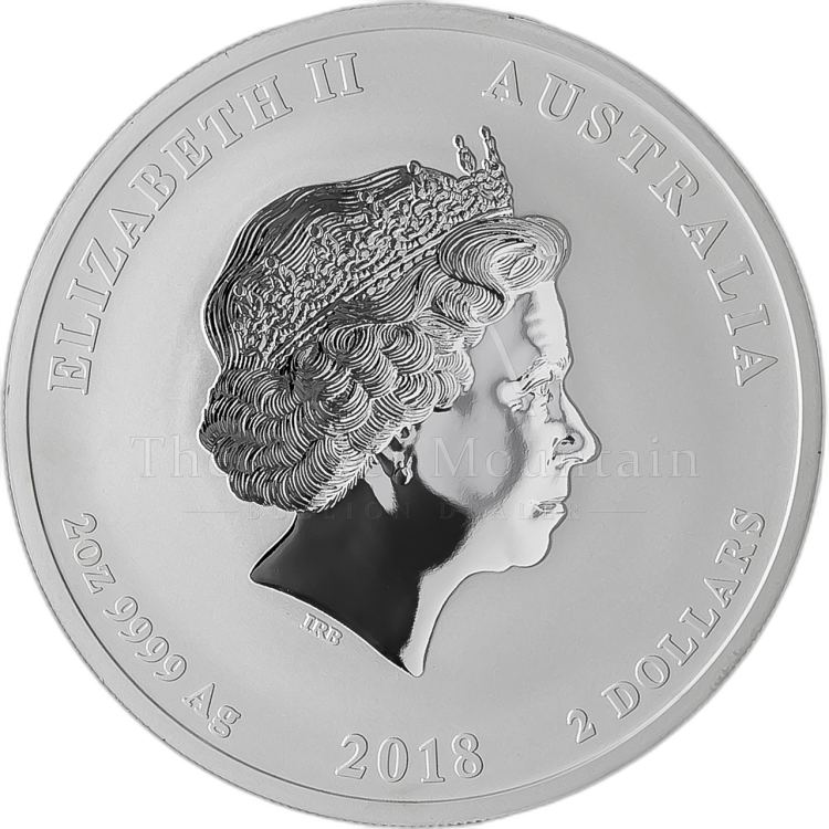 2 Troy ounce silver Lunar coin 2018 - year of the dog angle 1