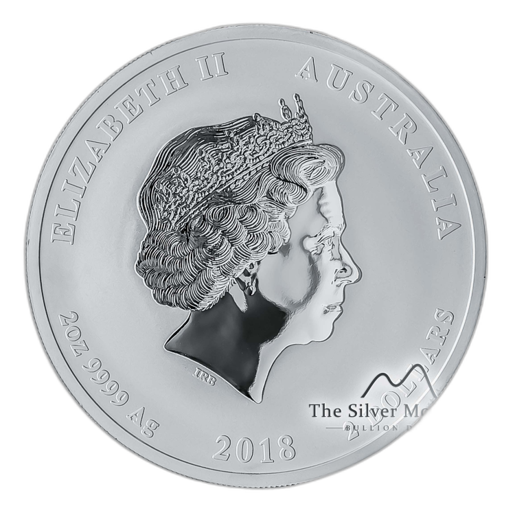 2 Troy ounce silver Lunar coin 2018 - year of the dog angle 3