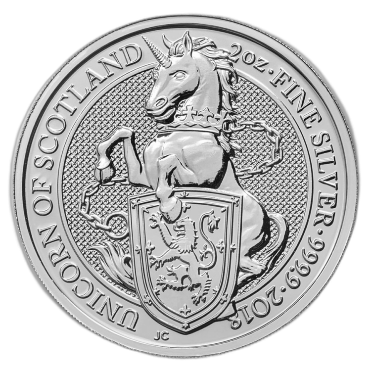 2 Troy ounce zilveren Queens Beast 2018 Unicorn achterkant